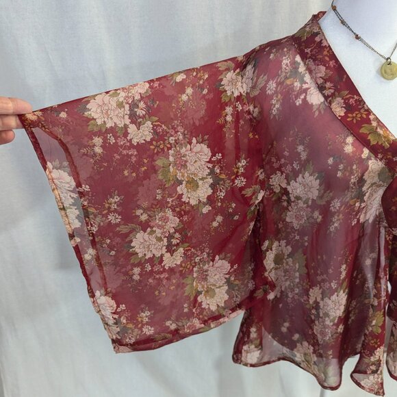 Cecico Size Medium Burgundy Floral Sheer Wrap - Picture 4 of 15